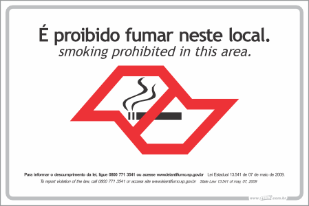 Placa de leis é proibido fumar neste local rio sem fumo eu respeito smoking prohibited in this area LEI