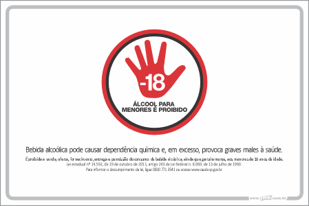 Placa de leis proibido álcool para menores de 18 anos