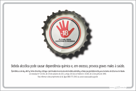 Placa de leis proibido a venda de bebidas álcoólicas para menores de 18 anos