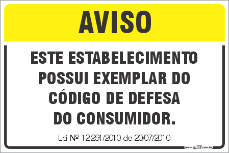 Placa de leis aviso este estabelecimento possui exemplar do código