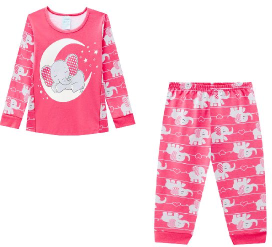 Pijama Brilha No Escuro Elefantinho Rosa Chiclete Kyly