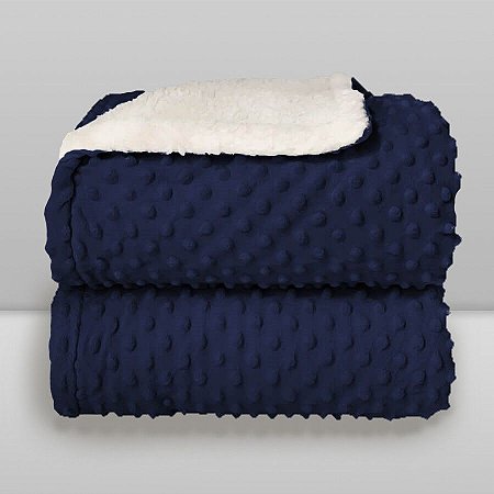 Cobertor Com Sherpa Dots Bolinhas Azul Marinho