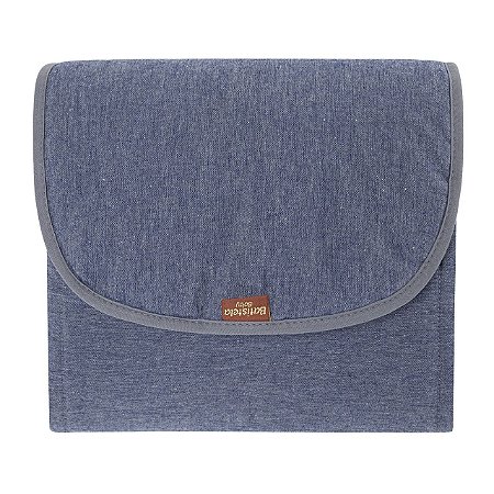 Trocador Portátil Linho Jeans Forro Impermeável C/ Bolsos