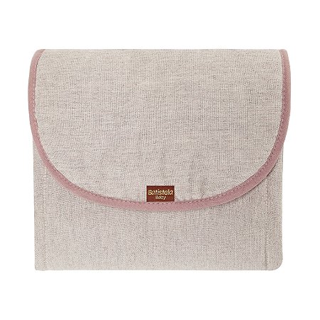 Trocador Portátil Linho Rose Forro Impermeável C/ Bolsos