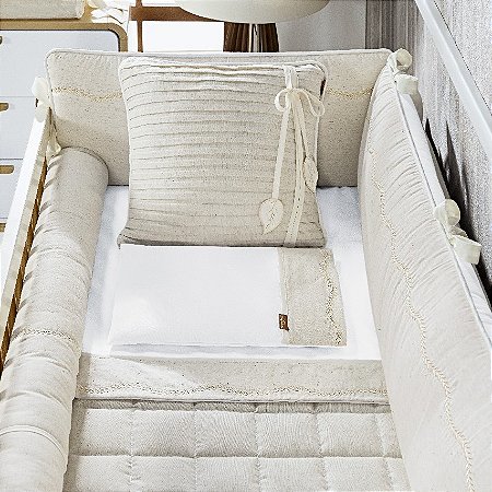 Kit Berço 9 Pçs Em Linho Bege Menino Menina Batistela Baby