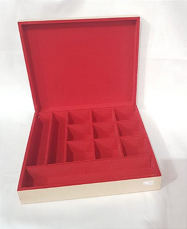 Caixa Flocada com 12 Divisórias Vermelha