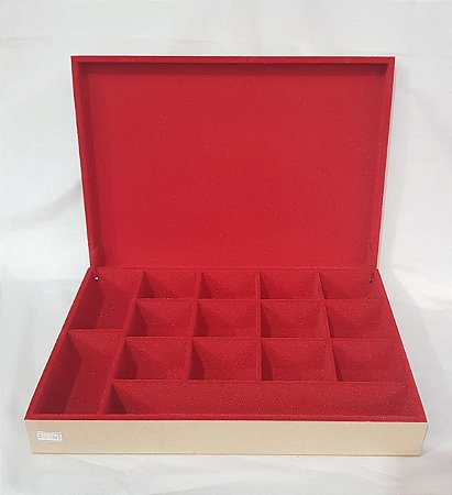 Caixa Flocada com 15 Divisórias Vermelha