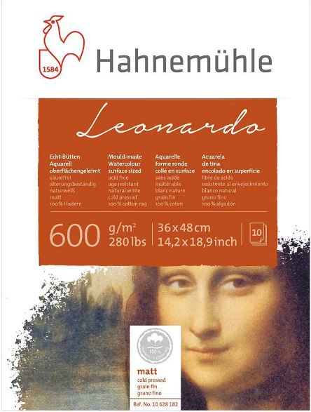 Bloco Aquarela Leonardo 600g Cold Pressed 36x48cm 10 Folhas Hahnemühle