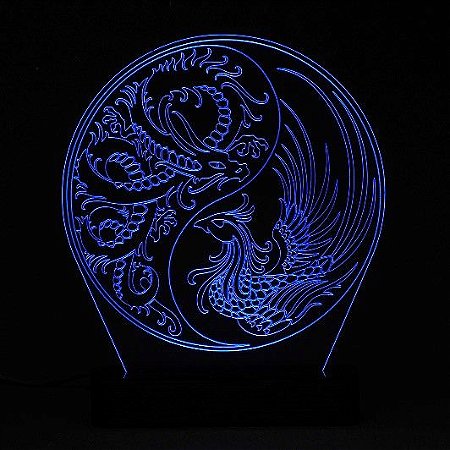 Yin Yang Fênix e o Dragão - Luminária Acrílico e Led