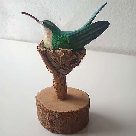 Besourinho-de-bico-vermelho ninho - Miniatura madeira Valdeir José