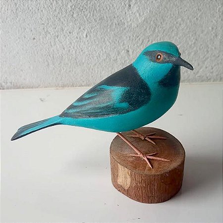 Saí-azul - Miniatura em madeira Valdeir José