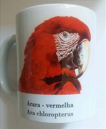 Arara-Vermelha - caneca de porcelana Cris Gardim