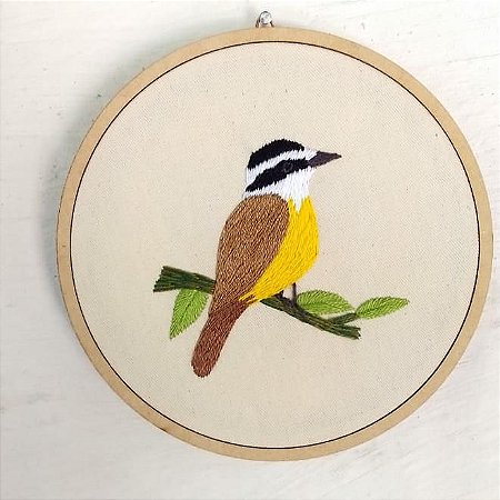 Bem-te-vi 2 - Bordado a Mão em Bastidor - Pássaros Caparaó