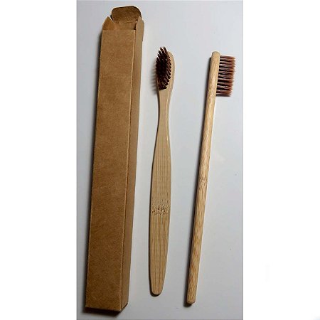 Escova dental biodegradável haste de bambu - MARROM