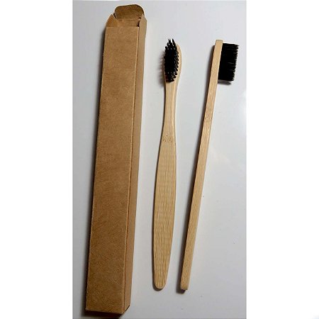 Escova dental biodegradável haste de bambu - PRETO