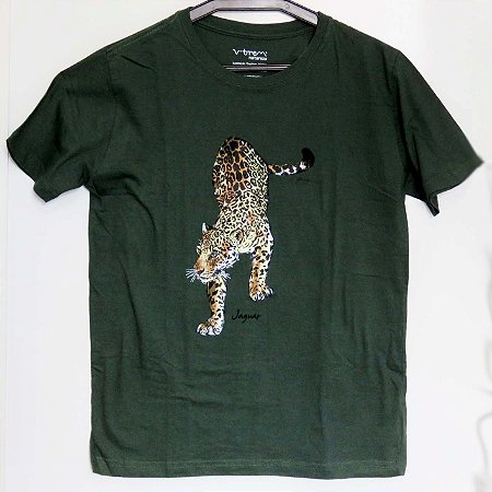 Onça-pintada - Camiseta Gustavo Marigo - verde-militar - P