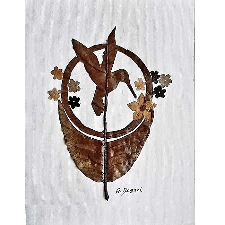 Beija-flor 1 - arte orgânica em folha de cajueiro Regiane Bassani