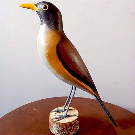 Sabiá-coleira - Miniatura em madeira Valdeir José