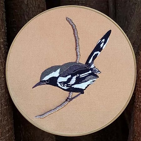 Formigueiro-de-barriga-preta - Bordado a Mão em Bastidor - Bordando Aves