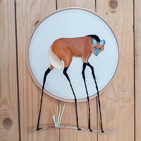 Lobo-guará - Pintura e Bordado a Mão em Bastidor - Bordando Aves