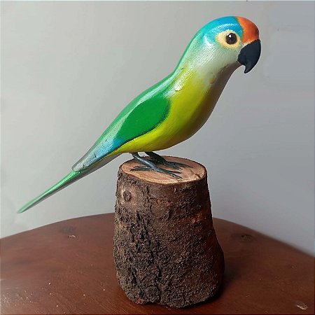 Periquito-rei - Miniatura madeira Valdeir José