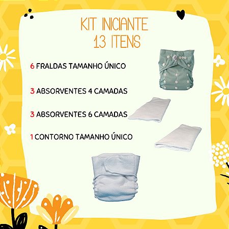 Kit iniciante 13 ITENS - Fralda ecológica tamanho único - Pul