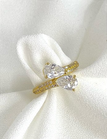 Anel duplo gota zirconia