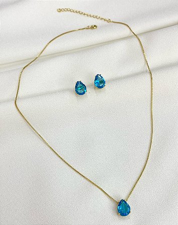 Conjunto gota turquesa dourado