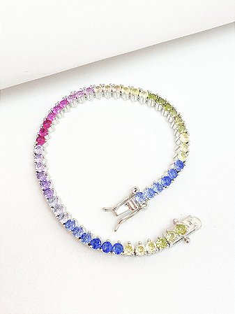 Pulseira riviera 3 pontas colorida prata