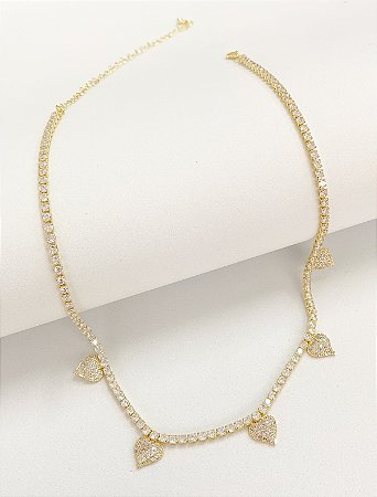 Choker riviera corações luxo