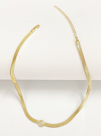 Choker fita círculo cravejado