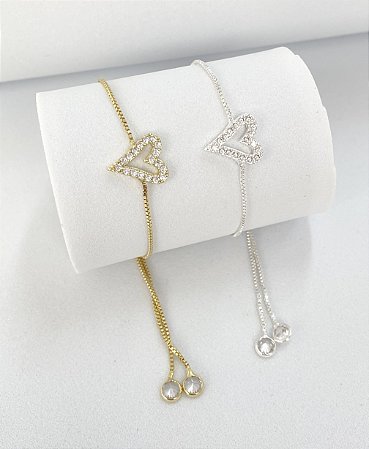 Pulseira coração cravejado ajustável
