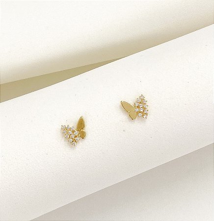 Brinco borboleta liso e cravejado