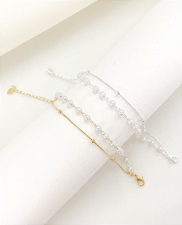 Pulseira dupla bolinhas pérolas