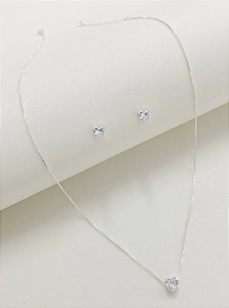 Conjunto coração cristal prata