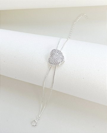 Pulseira coração cravejado luxo