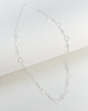 Choker pérolas corações