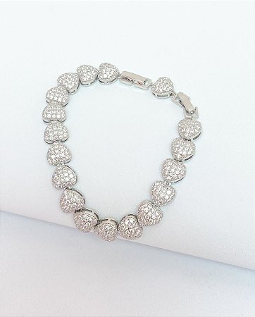 Pulseira Corações Luxo Ródio Branco