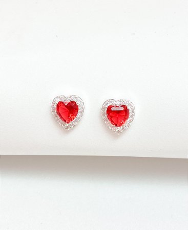 Brinco coração pedraria marsala