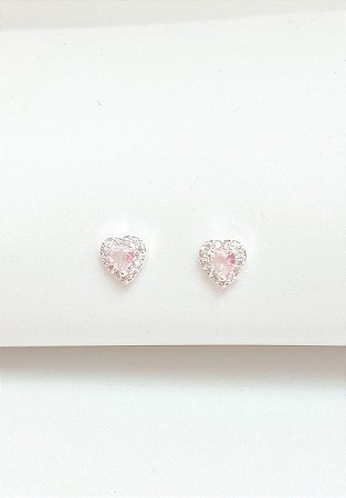 Brinco coração pedraria mini rosa bebê