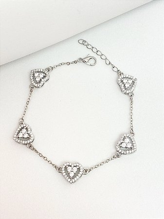 Pulseira coração joalheria ródio branco