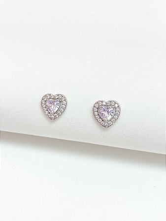 Brinco coração ródio branco