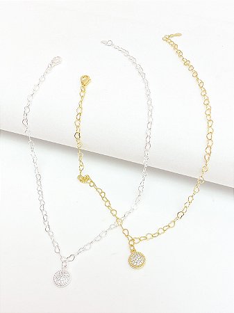 Tornozeleira corações e circulo cravejado