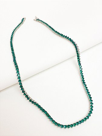 Riviera três pontas verde esmeralda ródio