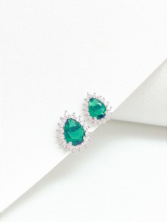 Brinco gota verde esmeralda ródio