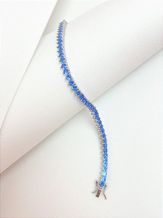 Pulseira riviera três pontas azul celeste ródio