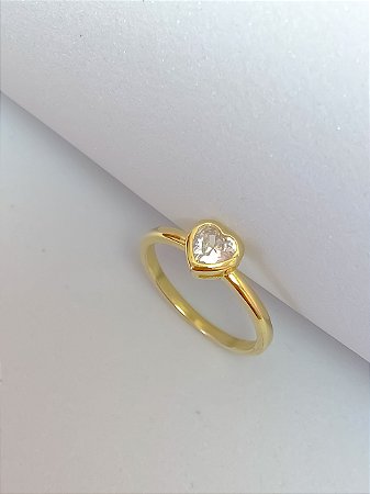 Anel solitário coração cristal