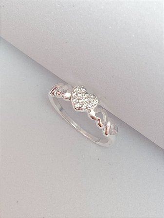 Anel coração vazado & cravejado