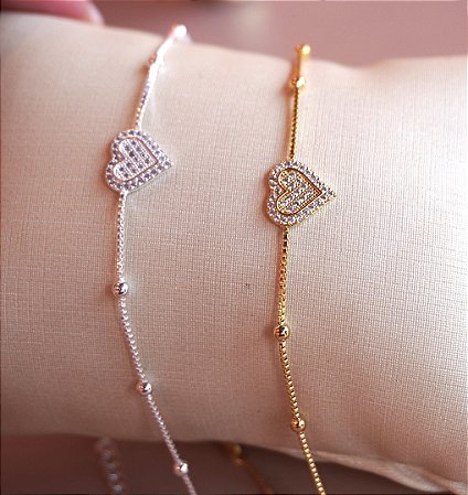 Pulseira bolinhas coração