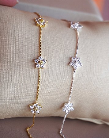 Pulseira flores cristais